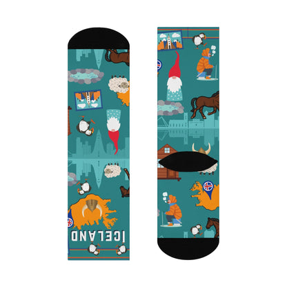Iceland Crew Socks Puffins Unisex Adult Stretchy Mid Calf Original Atlas Wanderlust