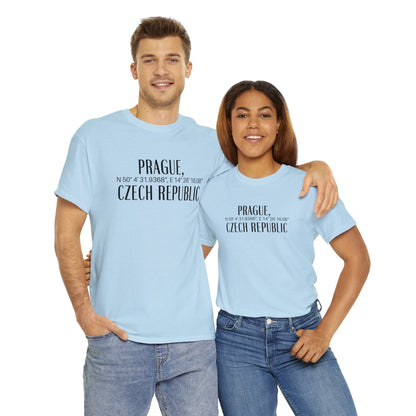 Prague Czech Republic Coordinates T-Shirt, Praha Tee Atlas Wanderlust