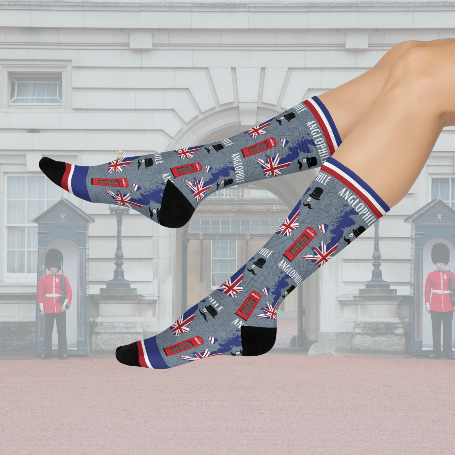 Anglophile unisex socks featuring an England British flag design in one size