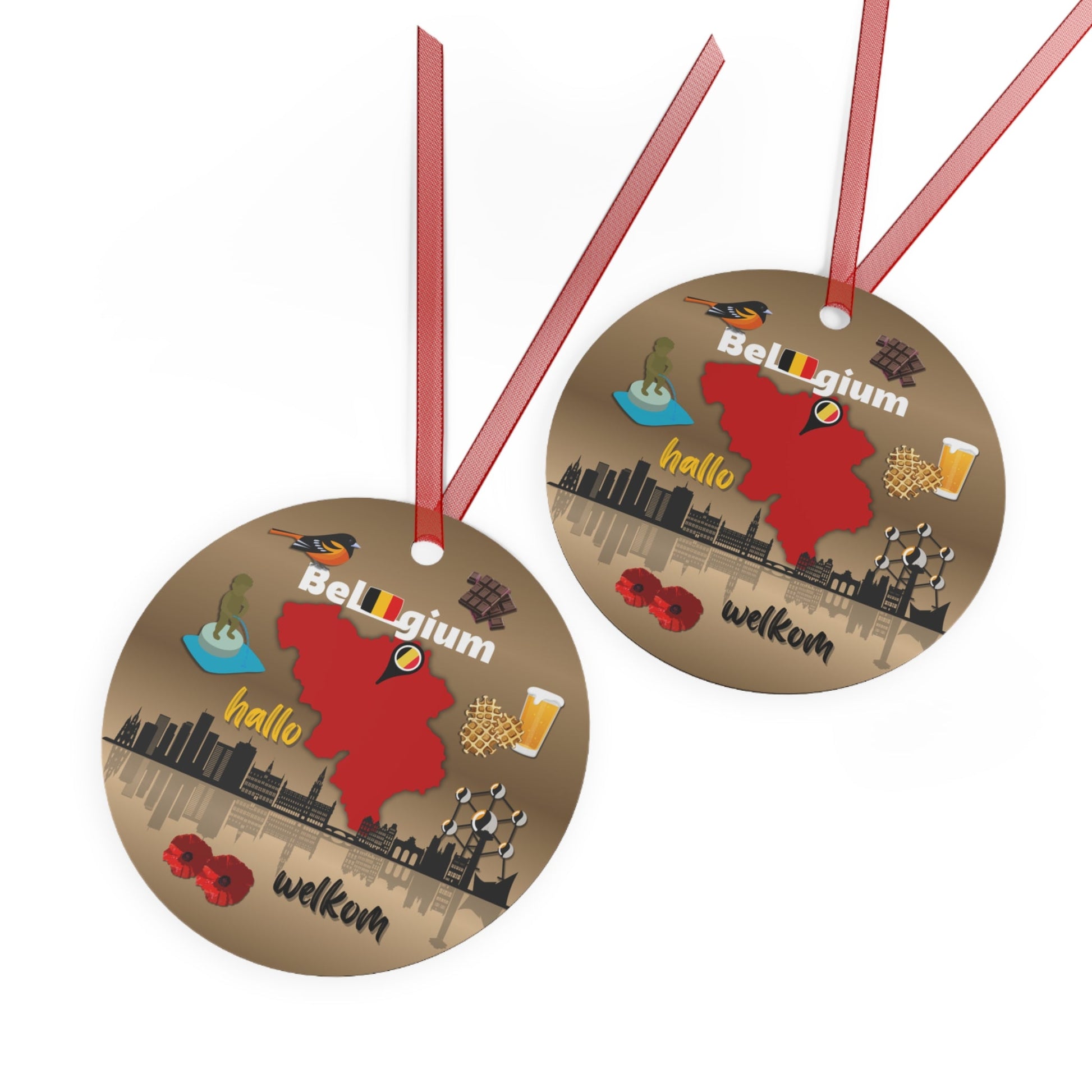 Belgium Travel Ornament – Brussels Skyline, Map & Iconic Belgian Treats Atlas Wanderlust