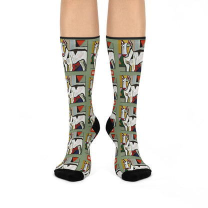 Bull Terrier Socks Picasso Style Unisex Adult Stretchy Mid Calf Original Atlas Wanderlust