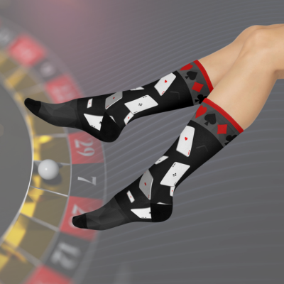 Casino Game Night Socks Gin Rummy Unisex Adult Stretchy Mid Calf Original Atlas Wanderlust