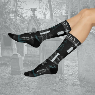 Cemetery Socks Headstones Taphophile Unisex Adult Stretchy Mid Calf Original Atlas Wanderlust