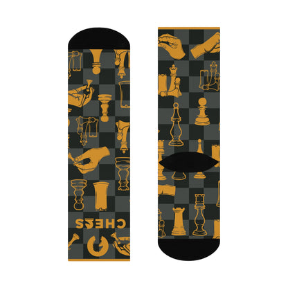 Chess socks grey orange modern chess design flat view left