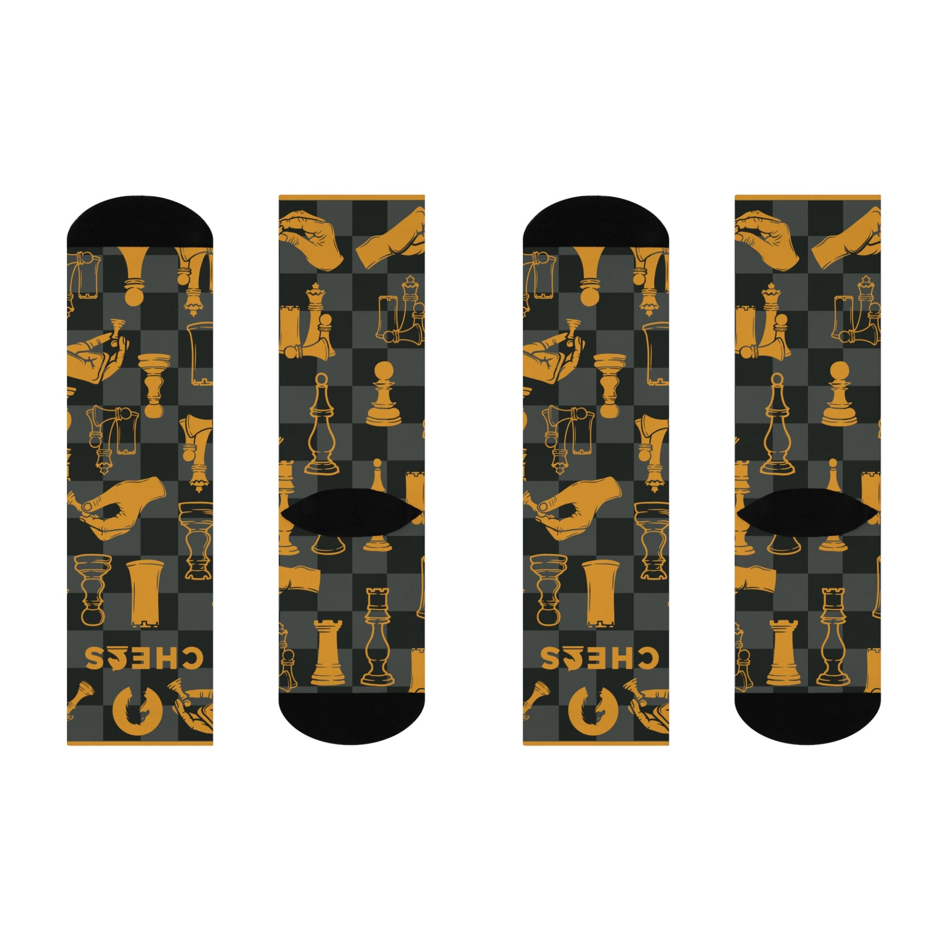 Chess socks grey orange modern chess design flat view left right