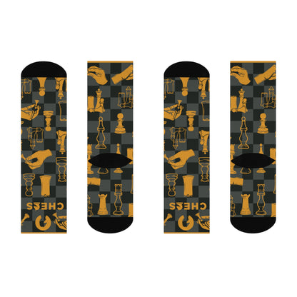 Chess socks grey orange modern chess design flat view left right