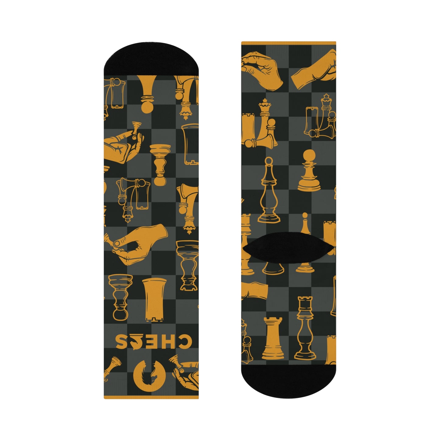 Chess socks grey orange modern chess design flat view right