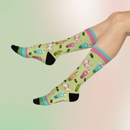 Colorful boba tea socks side view 