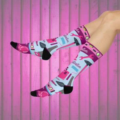 Construction Worker Socks Pink Unisex Adult Stretchy Mid Calf Original Atlas Wanderlust