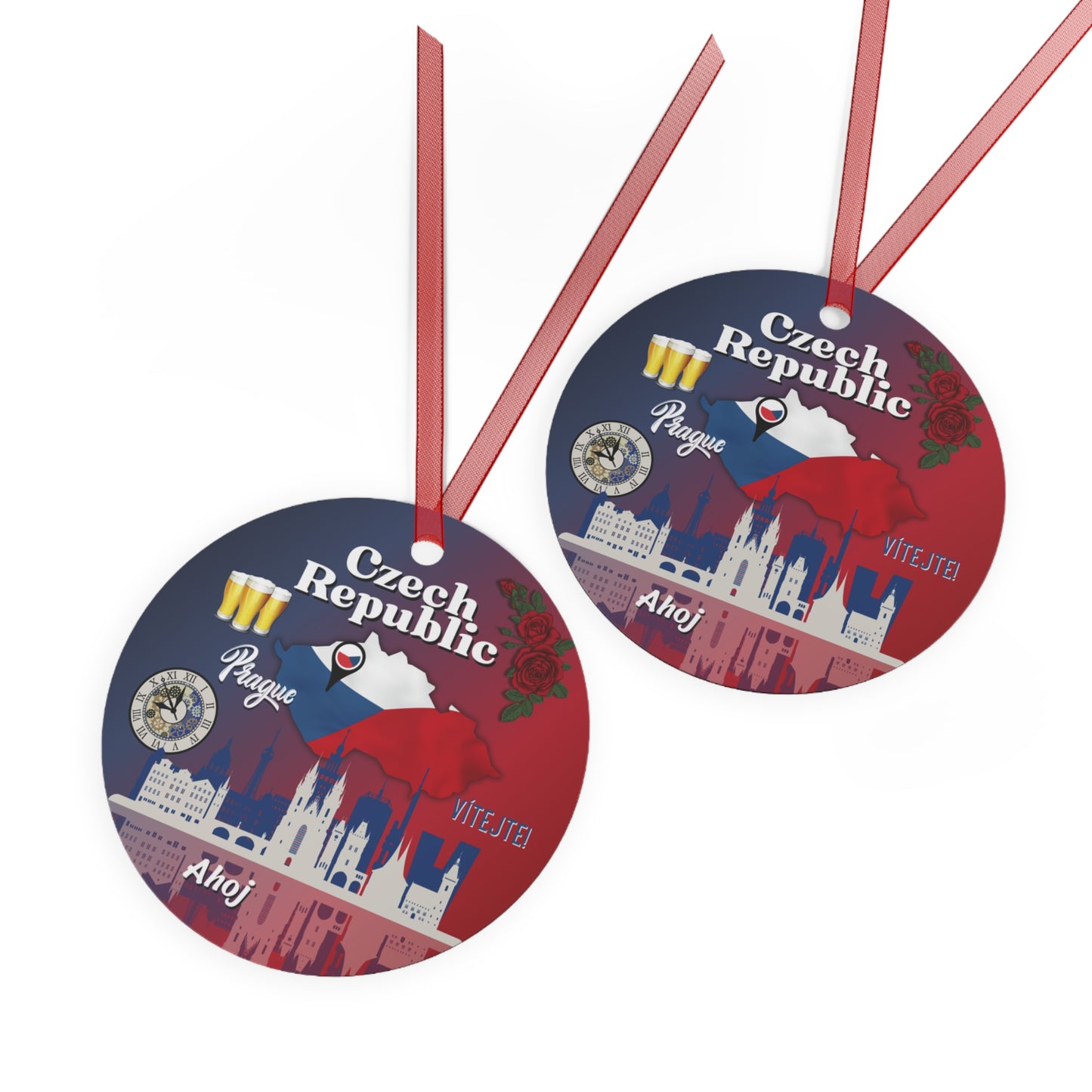 Two round coasters with Czech Republic design on a white background