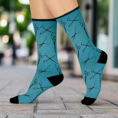 Hair Dresser Socks Unisex One Size Mid-Calf Crew Vintage Scissors Atlas Wanderlust