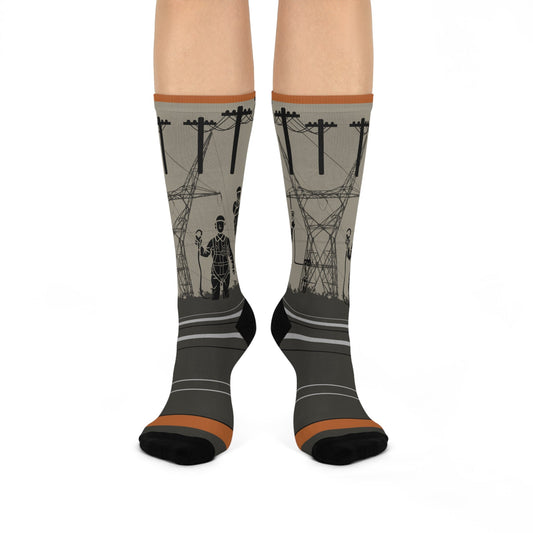 Electrician Socks Power Lines Unisex Adult Stretchy Mid Calf Original Atlas Wanderlust
