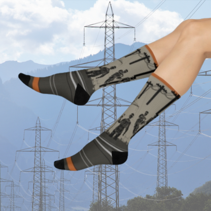 Electrician Socks Power Lines Unisex Adult Stretchy Mid Calf Original Atlas Wanderlust