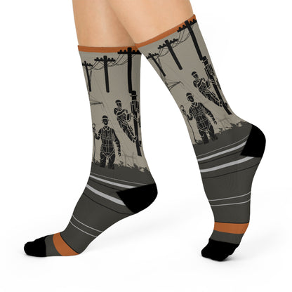 Electrician Socks Power Lines Unisex Adult Stretchy Mid Calf Original Atlas Wanderlust