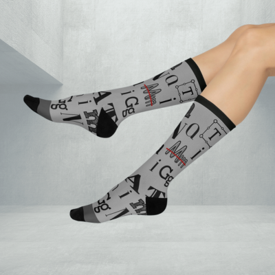 Font Frenzy Socks Typography Unisex Adult Stretchy Mid Calf Original Atlas Wanderlust