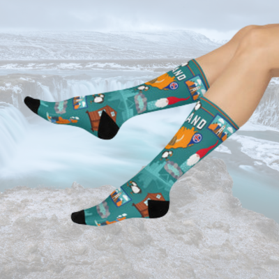 Iceland Crew Socks Puffins Unisex Adult Stretchy Mid Calf Original Atlas Wanderlust