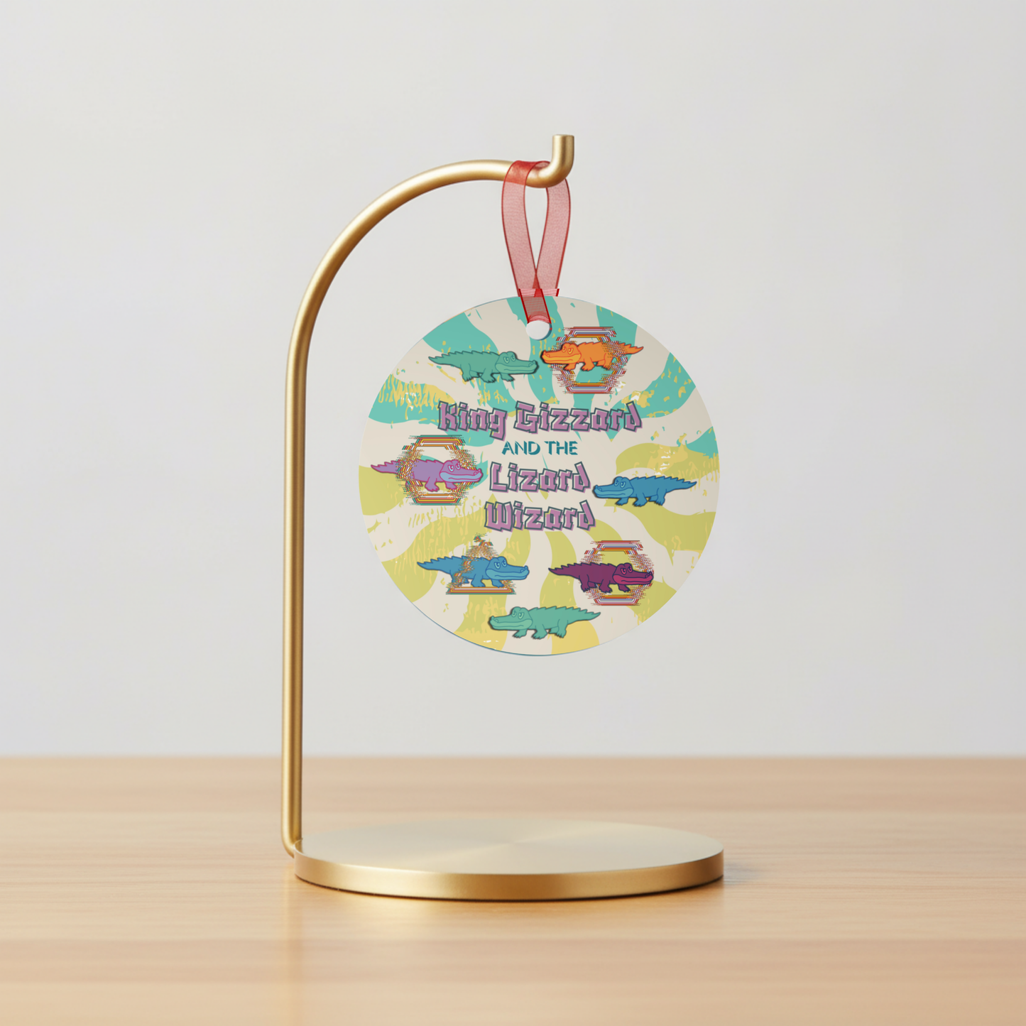 King Gizzard and the Lizard Wizard ornament featuring trippy psychedelic alligator artwork inspired by the band’s iconic style