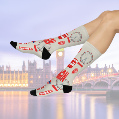 London England Socks Anglophile Unisex Adult Stretchy Mid Calf Original Atlas Wanderlust
