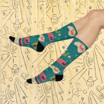 MCM Retro Feline Cat Socks Unisex Adult Stretchy Mid Calf Original Atlas Wanderlust
