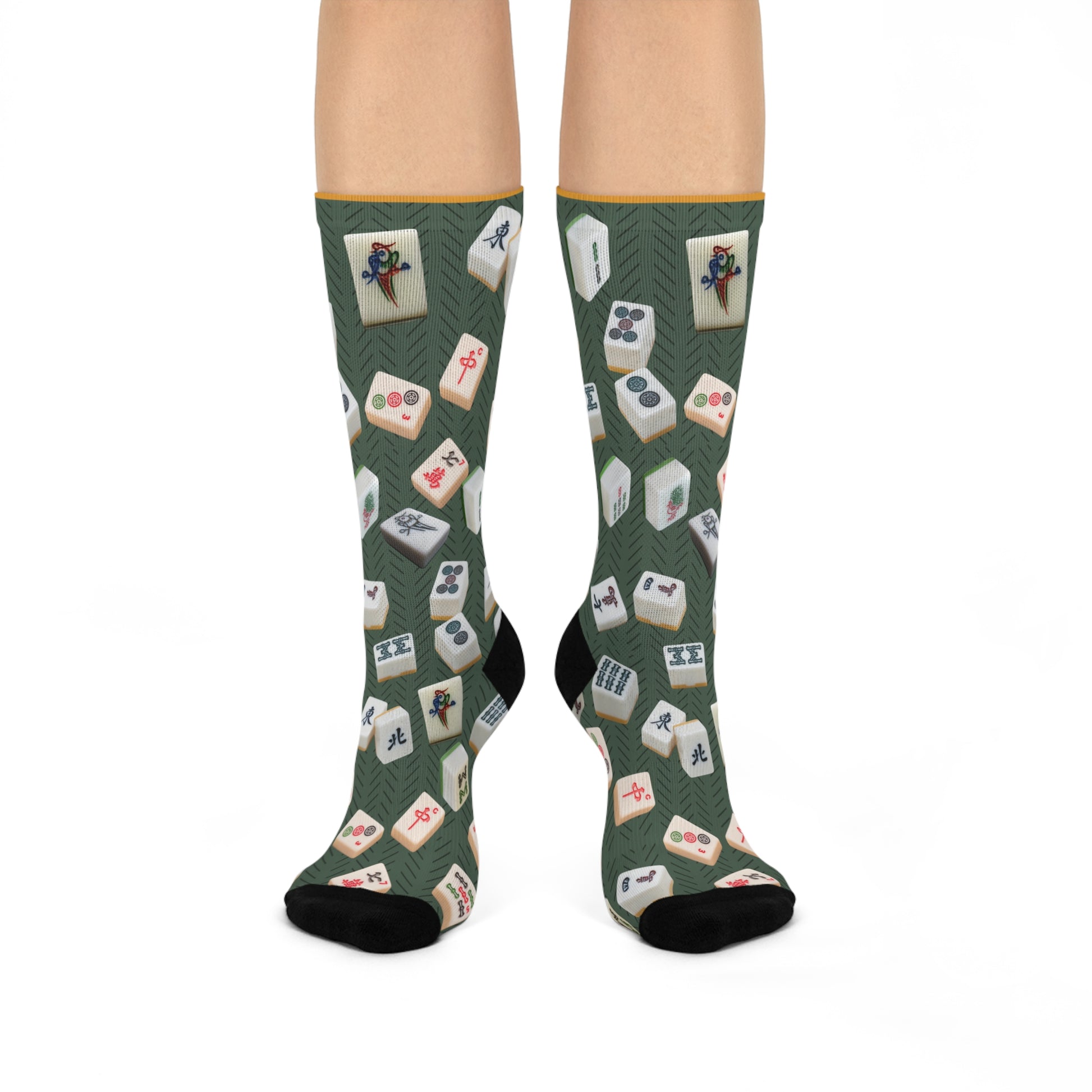 Colorful mahjong crew socks with a unisex design inspired by the classic mahjong game