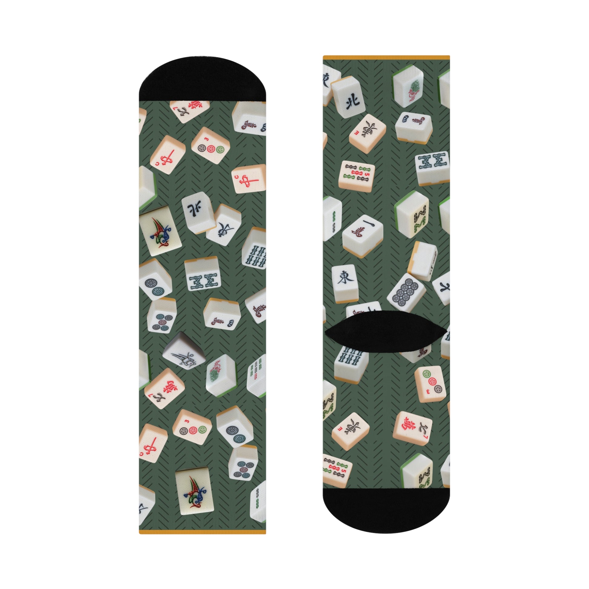 Colorful mahjong crew socks with a unisex design inspired by the classic mahjong game
