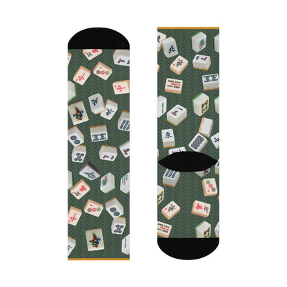 Colorful mahjong crew socks with a unisex design inspired by the classic mahjong game