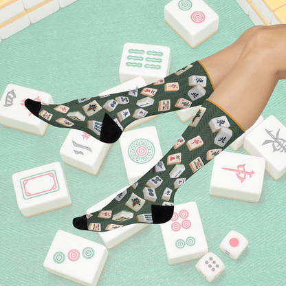 Colorful mahjong crew socks with a unisex design inspired by the classic mahjong game