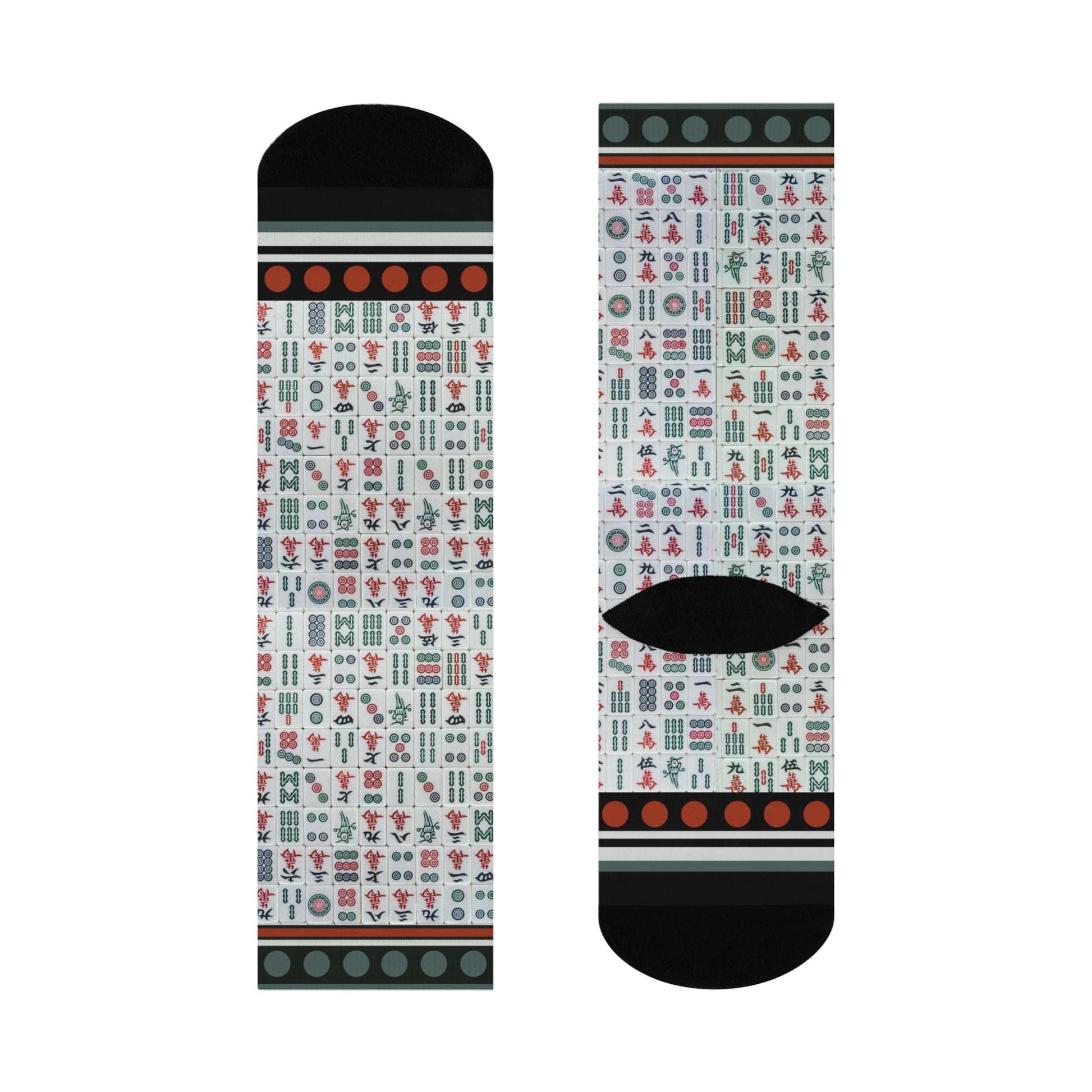 Colorful mahjong tiles crew socks with unisex design inspired by the classic board game