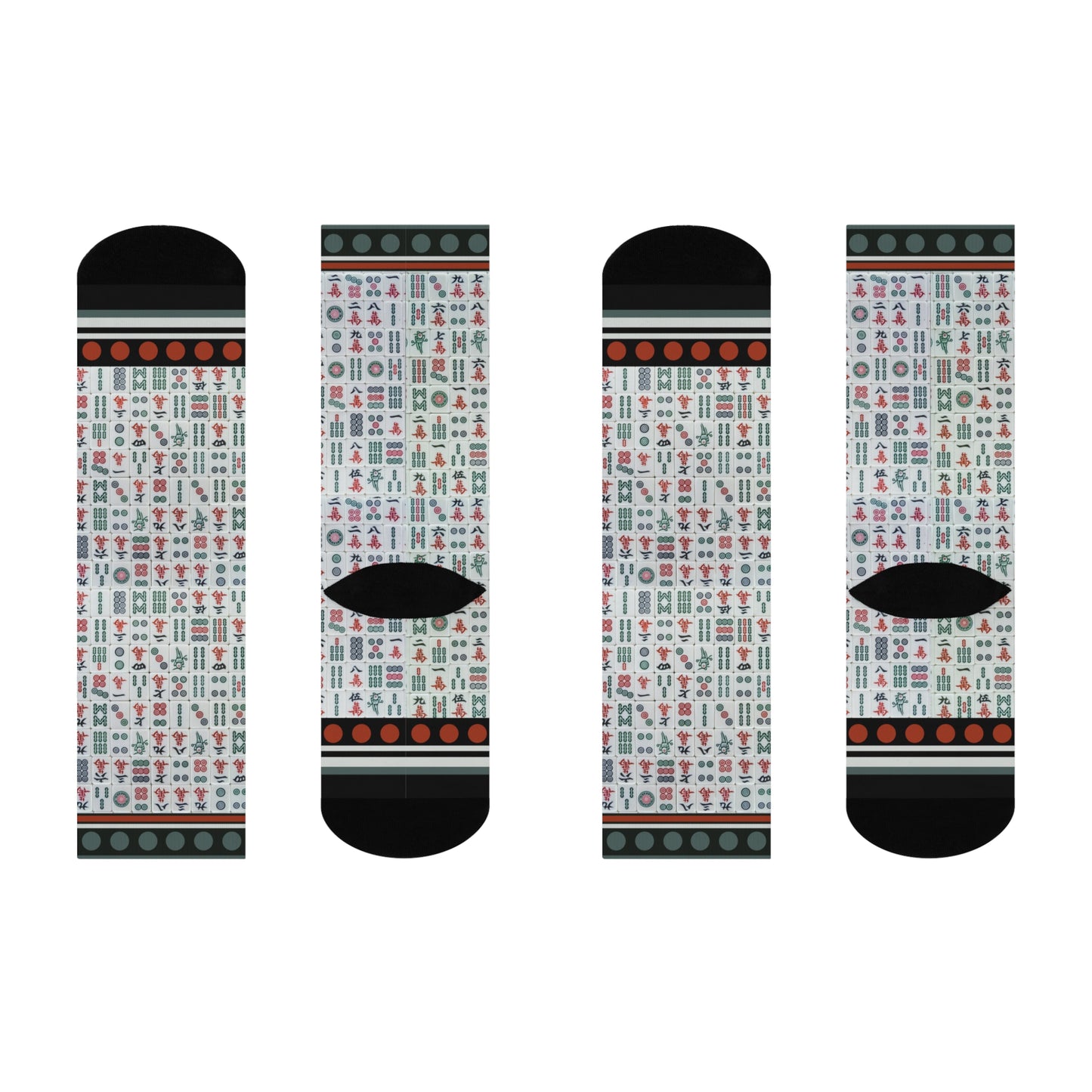 Colorful mahjong tiles crew socks with unisex design inspired by the classic board game