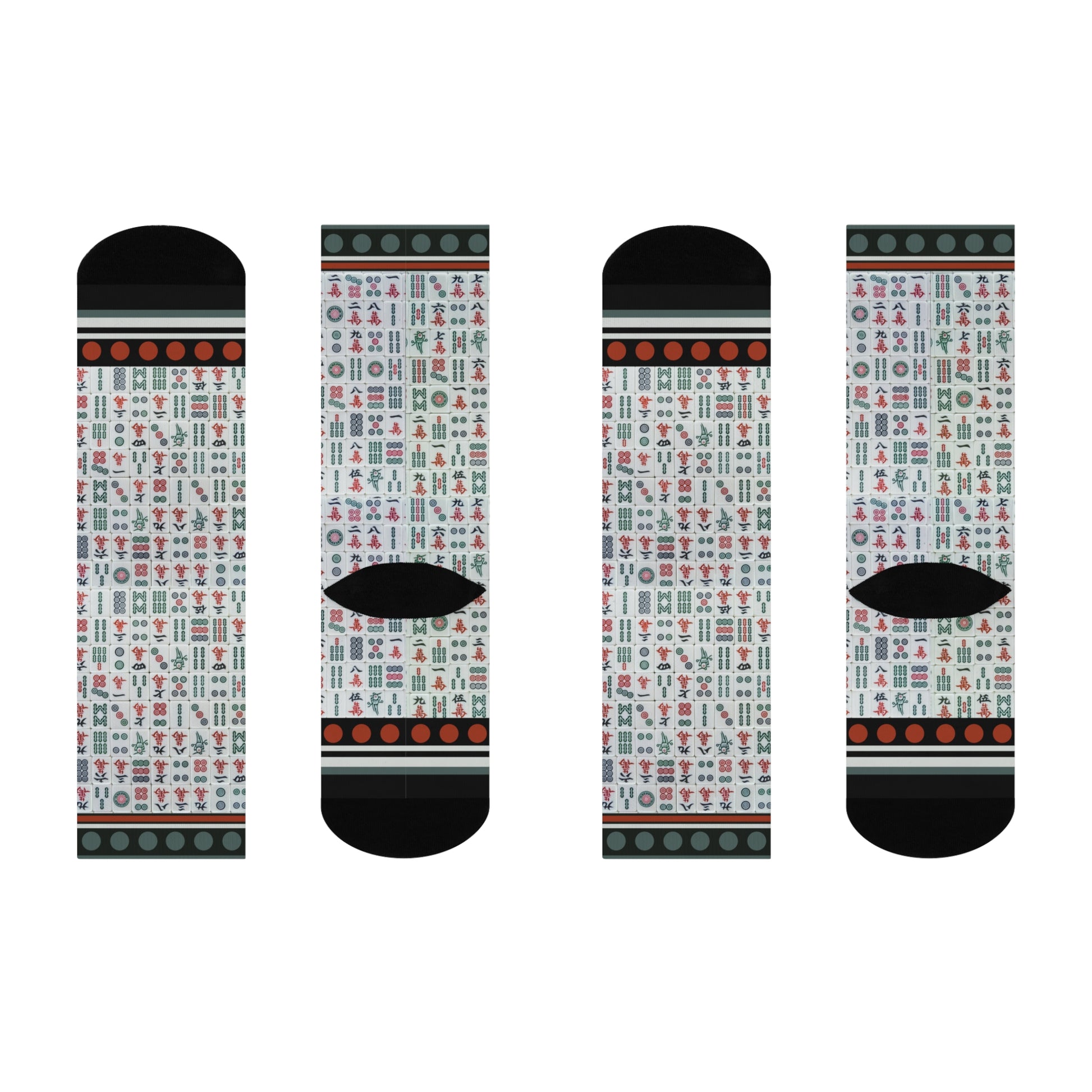 Colorful mahjong tiles crew socks with unisex design inspired by the classic board game