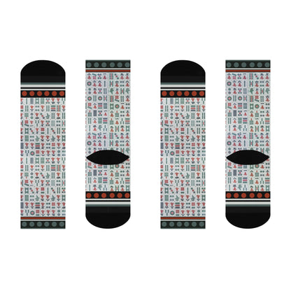 Colorful mahjong tiles crew socks with unisex design inspired by the classic board game