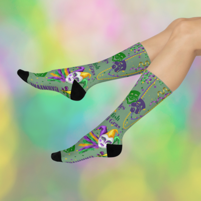 Mardi Gras Socks The Big Easy Unisex Adult Stretchy Mid Calf Original Atlas Wanderlust