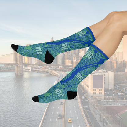 NYC Socks Map Central Park Unisex Adult Stretchy Mid Calf Atlas Wanderlust