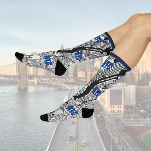 NYC Socks Blue Map Wall Street Unisex Adult Stretchy Mid Calf Atlas Wanderlust