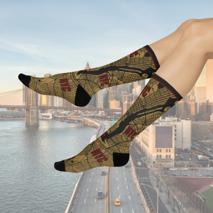 NYC Socks Gold Map Times Square Unisex Adult Stretchy Atlas Wanderlust