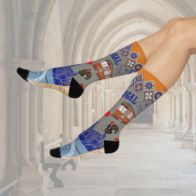 Portugal Socks – Lisboa Lisbon Travel Crew Socks Inspired by Culture & Coast Atlas Wanderlust