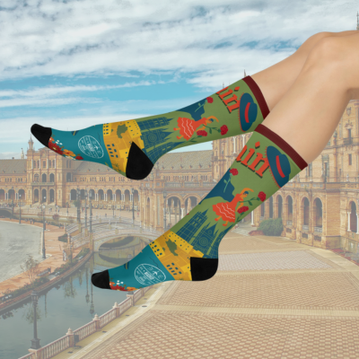 Spain Socks – España Spanish Travel Crew Socks Inspired by Culture & Color Atlas Wanderlust