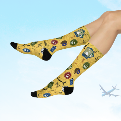 Travel Socks Yellow Compass Unisex Adult Stretchy Mid Calf Original Atlas Wanderlust