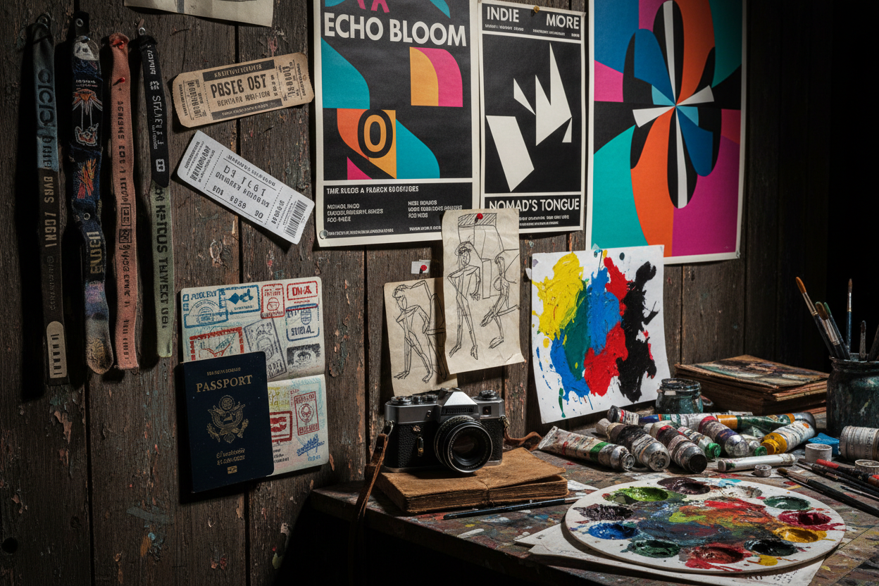 not traditional, still edgy with hints of concert goers, travlers, artisits