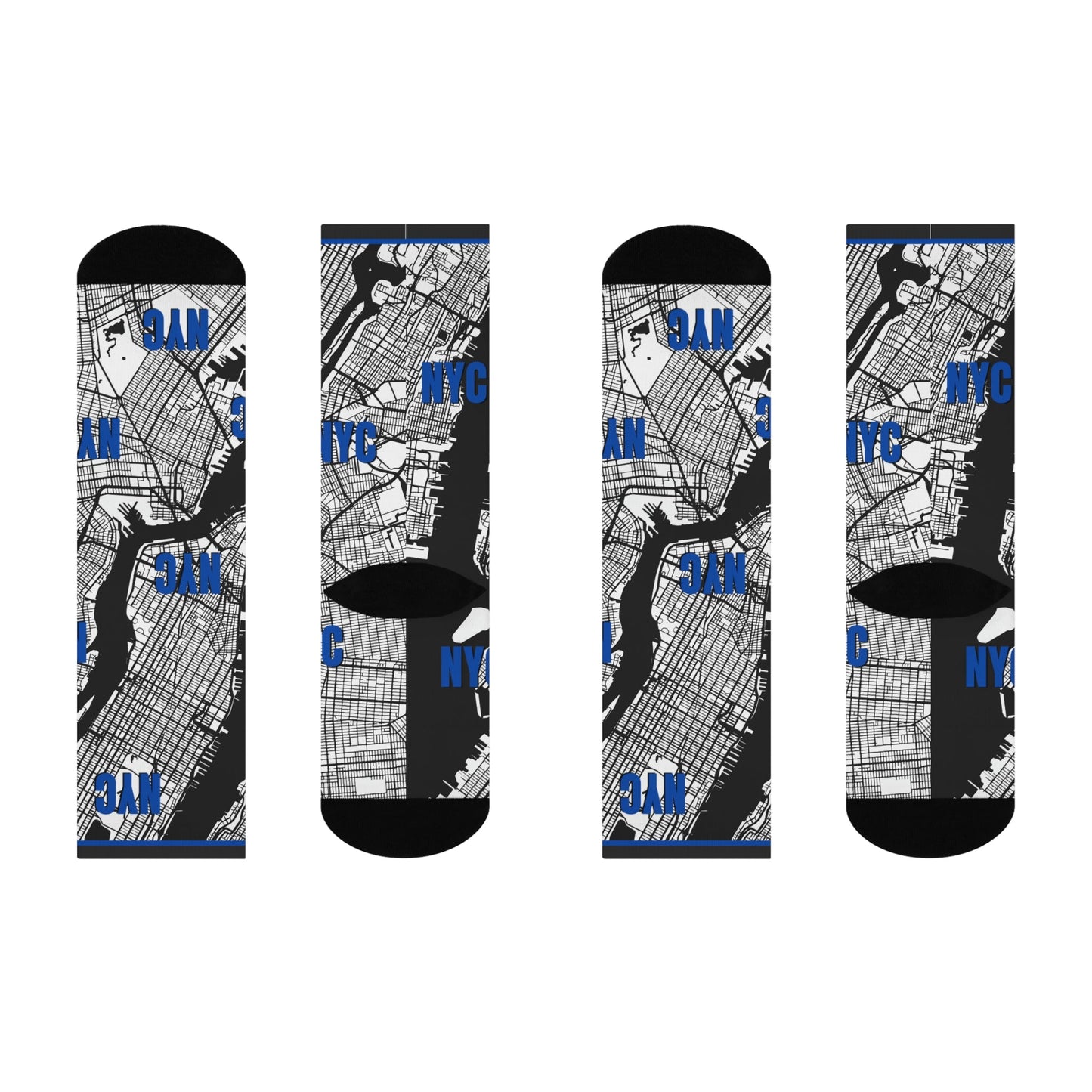 NYC Socks Blue Map Wall Street Unisex Adult Stretchy Mid Calf Atlas Wanderlust