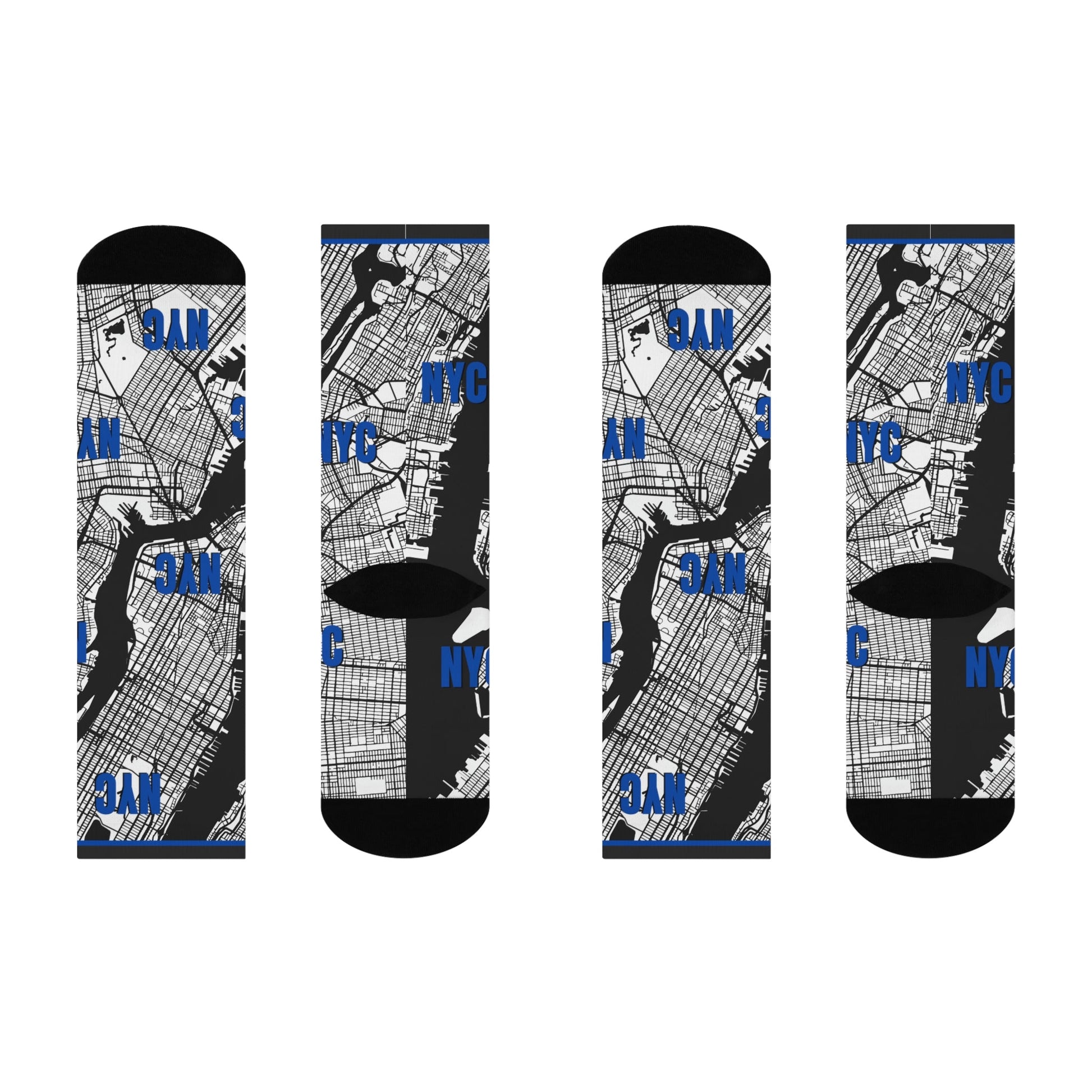 NYC Socks Blue Map Wall Street Unisex Adult Stretchy Mid Calf Atlas Wanderlust