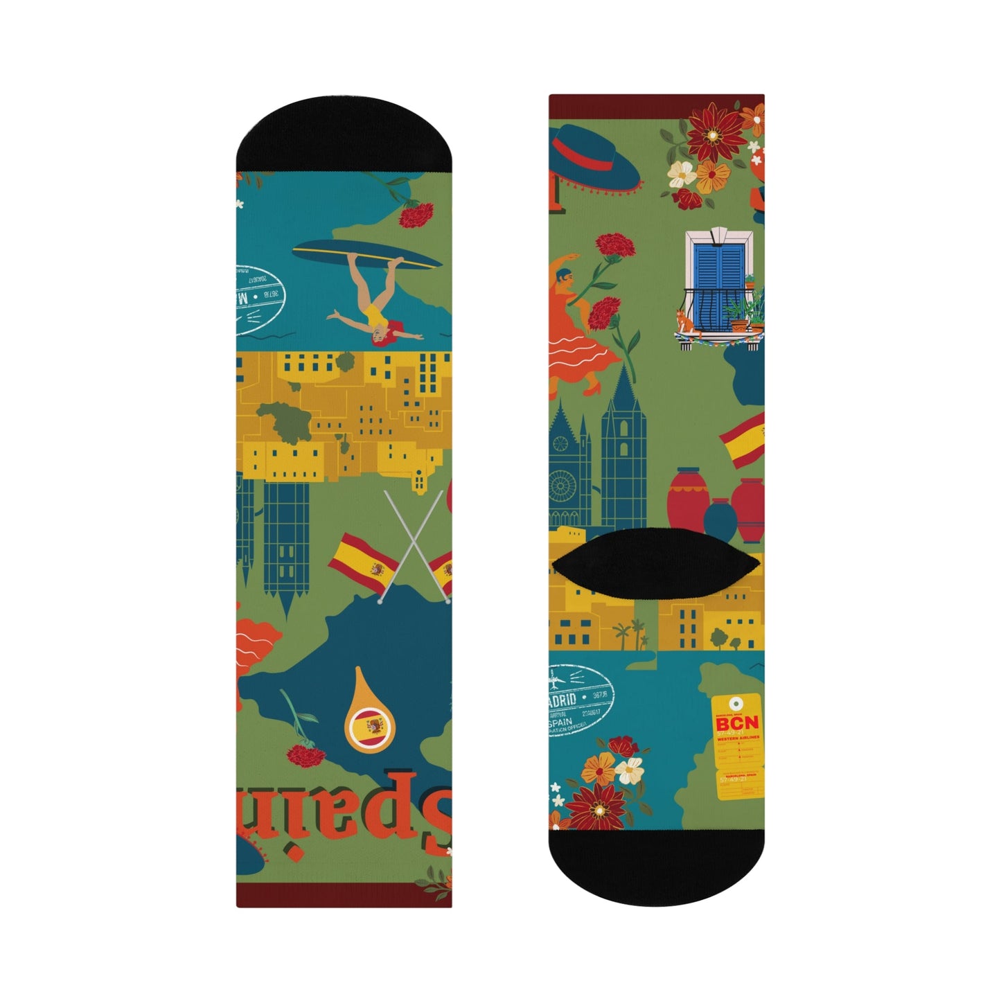 Spain Socks – España Spanish Travel Crew Socks Inspired by Culture & Color Atlas Wanderlust