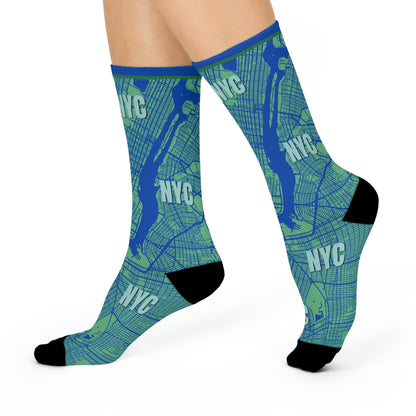 NYC Socks Map Central Park Unisex Adult Stretchy Mid Calf Atlas Wanderlust