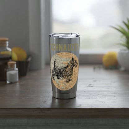 Schnauzer Tumbler – Line Art Dog on Vintage Map Design Atlas Wanderlust