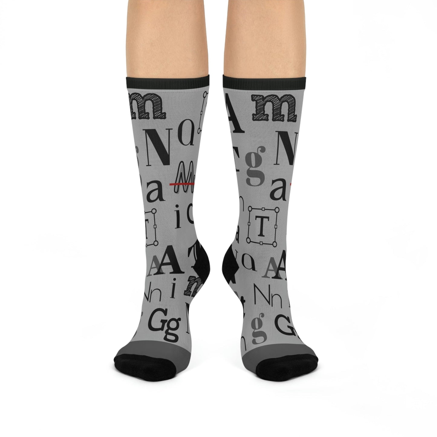 Font Frenzy Socks Typography Unisex Adult Stretchy Mid Calf Original Atlas Wanderlust
