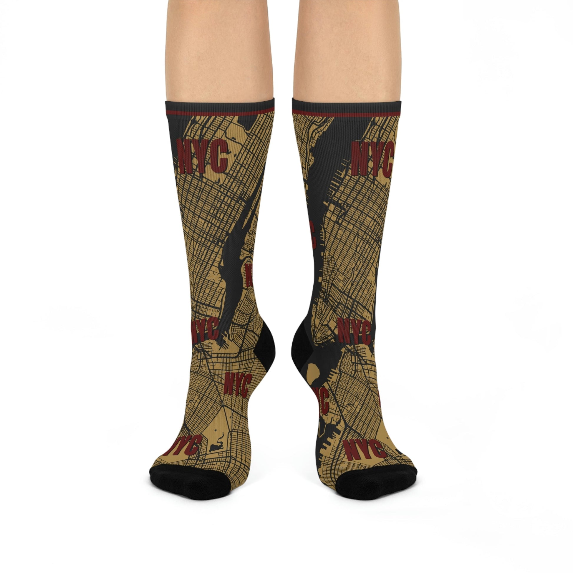 NYC Socks Gold Map Times Square Unisex Adult Stretchy Atlas Wanderlust