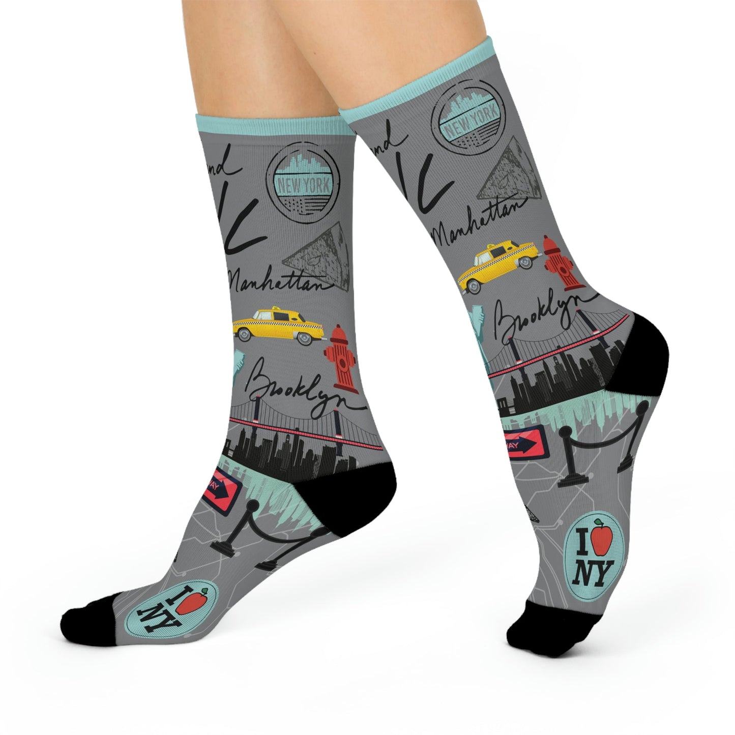 NYC Socks Aqua Map Lady Liberty Unisex Adult Stretchy Atlas Wanderlust