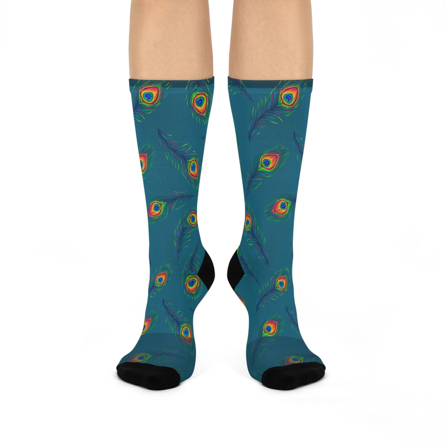 Peacock Socks Paisley Unisex Adult Stretchy Mid Calf Original Atlas Wanderlust