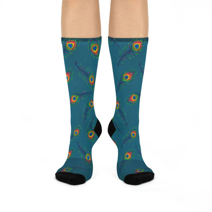 Peacock Socks Paisley Unisex Adult Stretchy Mid Calf Original Atlas Wanderlust