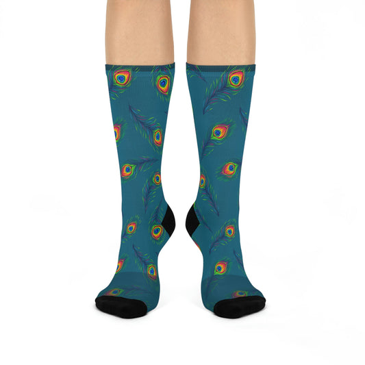 Peacock Socks Paisley Unisex Adult Stretchy Mid Calf Original Atlas Wanderlust